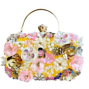 CLUTCH Purse Embellished with Beads, Rhinestones & Sequins Floral Designs - NWT